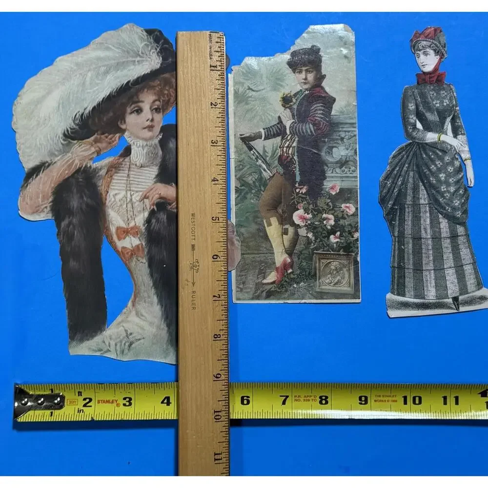 Lot of 4 Victorian Color Paper Scraps Fashionable Ladies w/ Big Hats